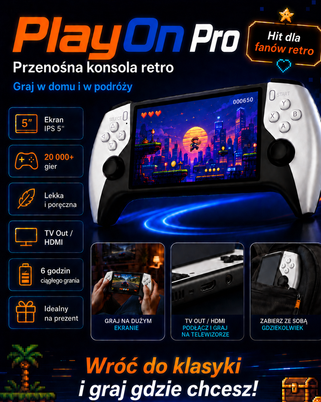 PlayOn™ Pro - Retro Konsola 20 000+ gier